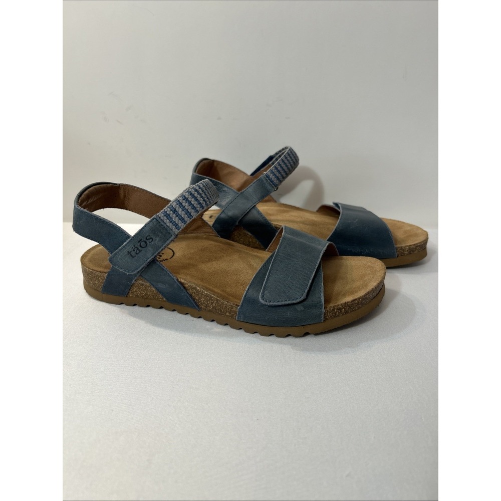 Taos Footwear Women's Symbol Petrol Blue Sandal 8 Cork Leather Suede Comfort